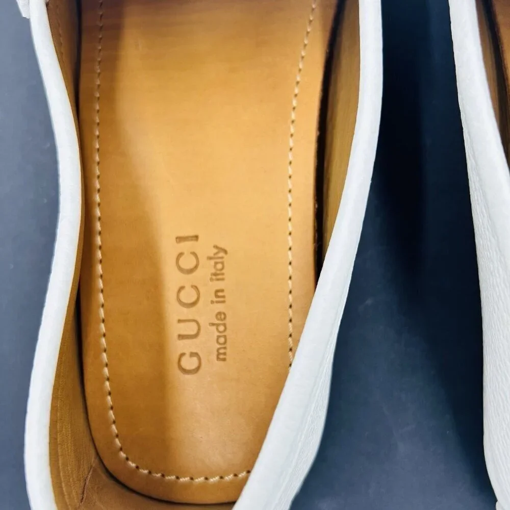 Gucci Men's White Scotch Grain Leather Driving Shoes Size US 9.5 G 9 EUR 43 NEW - Picture 9 of 14